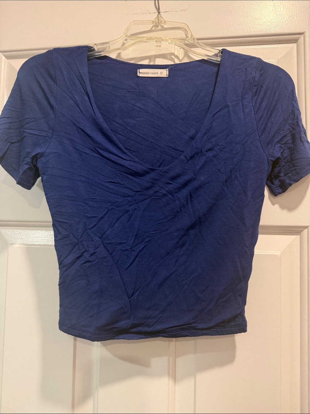 Wasabi + Mint Navy Short Sleeve V-Neck Crop Top